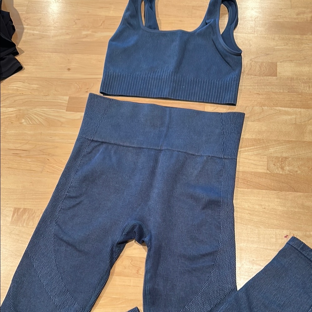 JoyLab Blue Ribbed Leggings & Tank Set